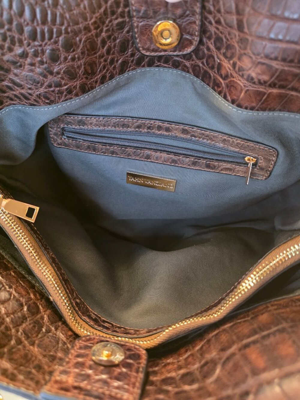 Green and Brown Croc One-of-a-Kind Designer Satchel by Yahn Vanziano NWOT - Picture 9 of 9